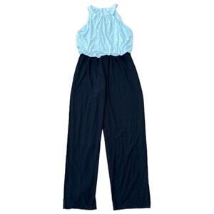 LONDON TIMES Sleeveless Eyelet Contrast Jumpsuit keyhole opening size medium